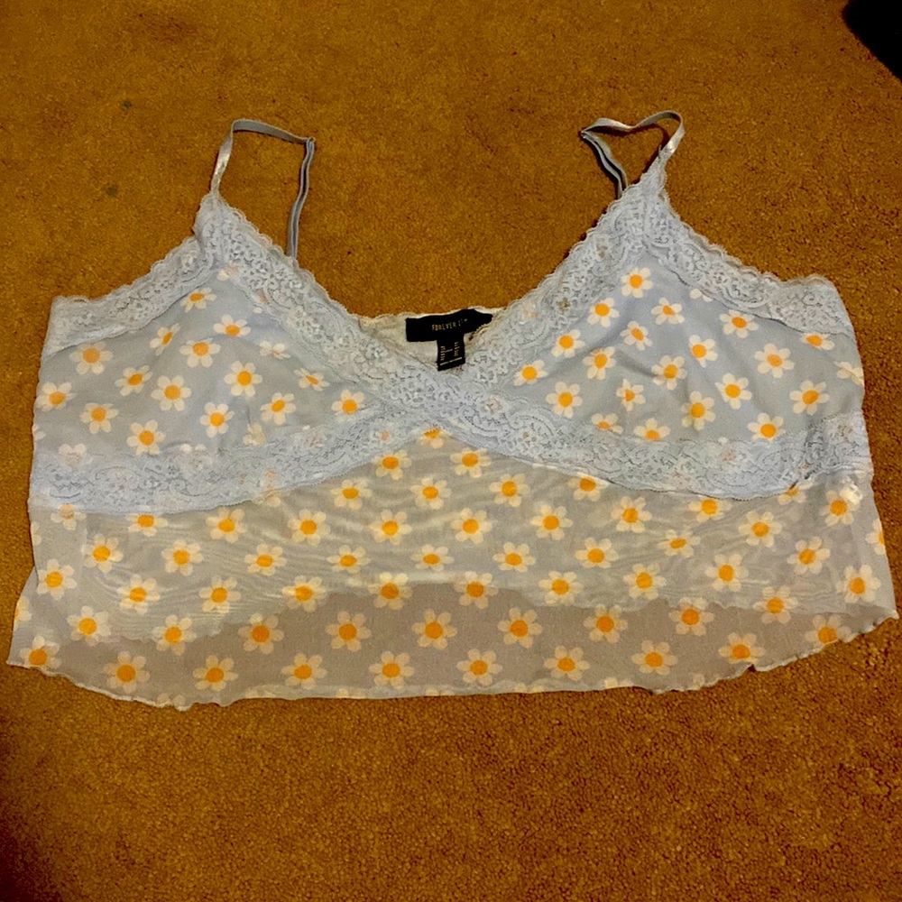 Blue and White Daisy Lace Crop